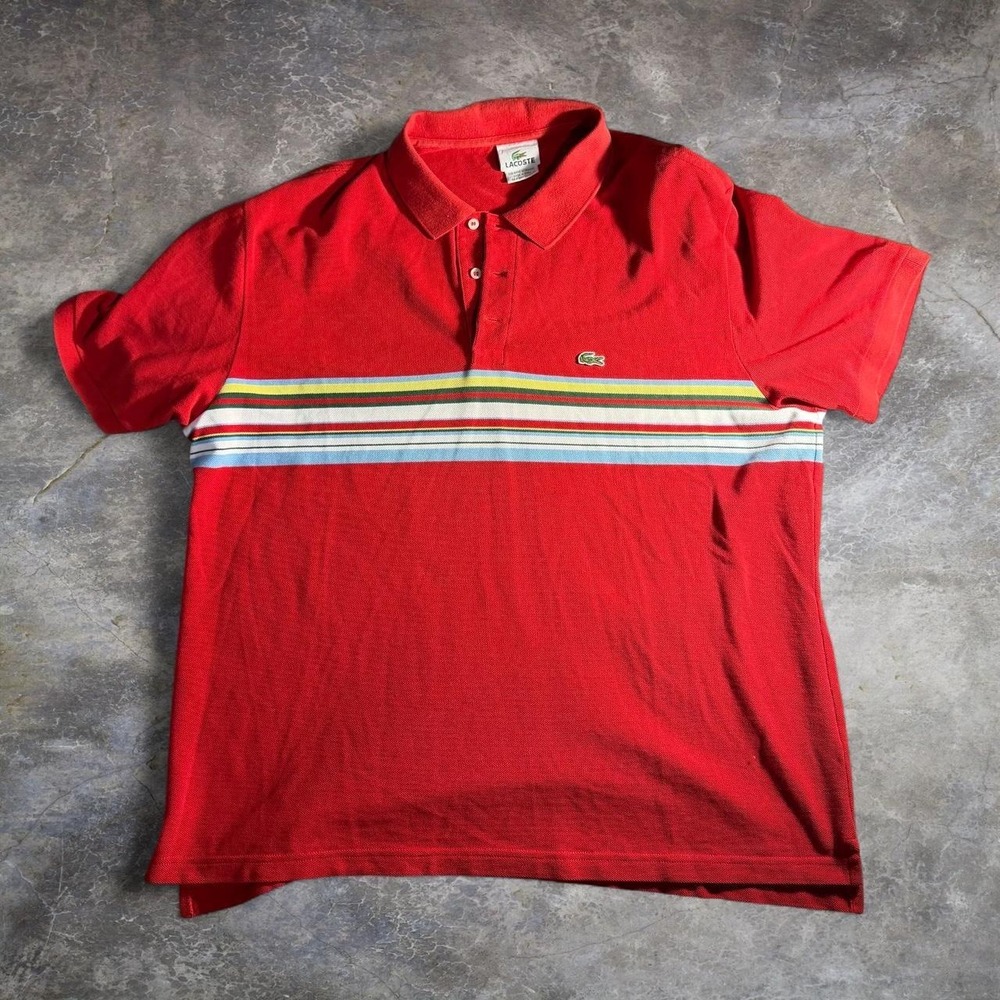 Lacoste Red Striped Pique Polo Shirt Men's Size 7 Multicolor Chest Stripe